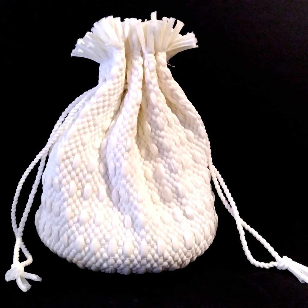 Vintage Retro Boho Off White Drawstring Purse Pouch